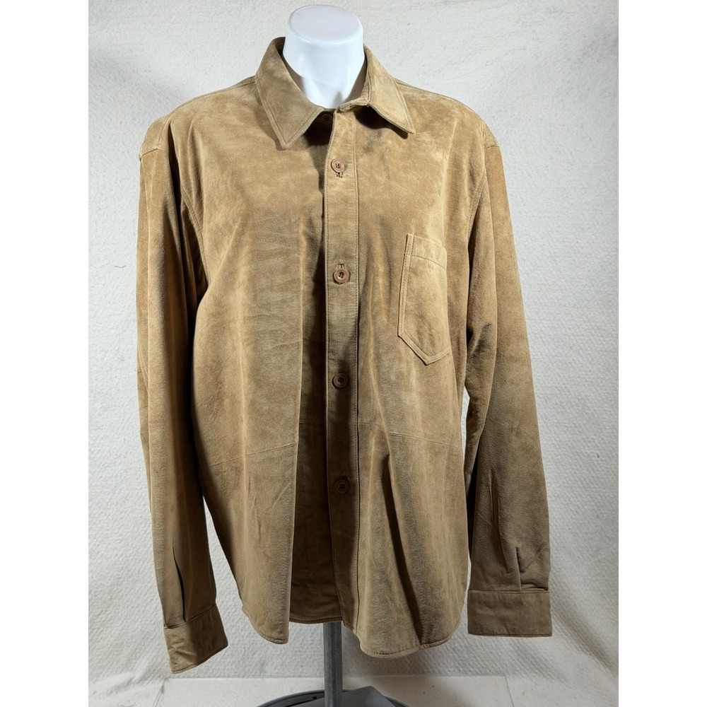 Newport Harbor Suede Leather Shirt Jacket Mens Large Tan Western Ranchwear